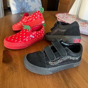 Vans Bundle- Red Strawberry and Black Glitter Kids Sneakers